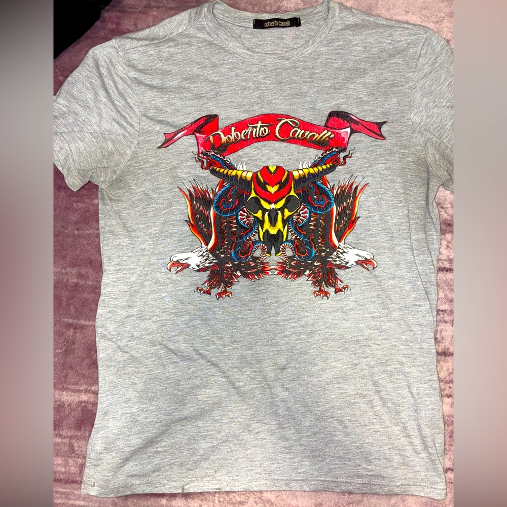 Roberto Cavalli Men's Gray Graphic Print T-Shirt